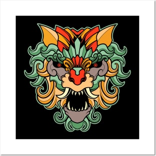 ETHNIC ORNAMENT WOLF HEAD ILLUSTRATION Posters and Art